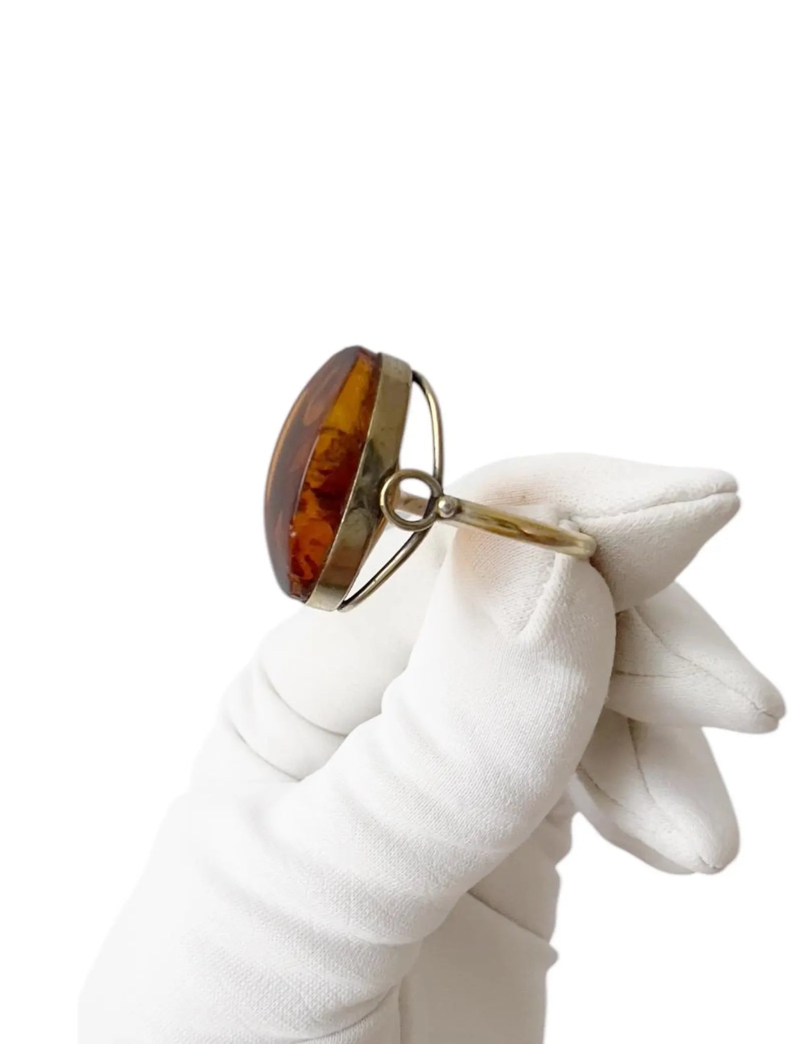 Vintage Baltic Amber Silver Ring – 875 Silver, USSR 1980s. UK size: N