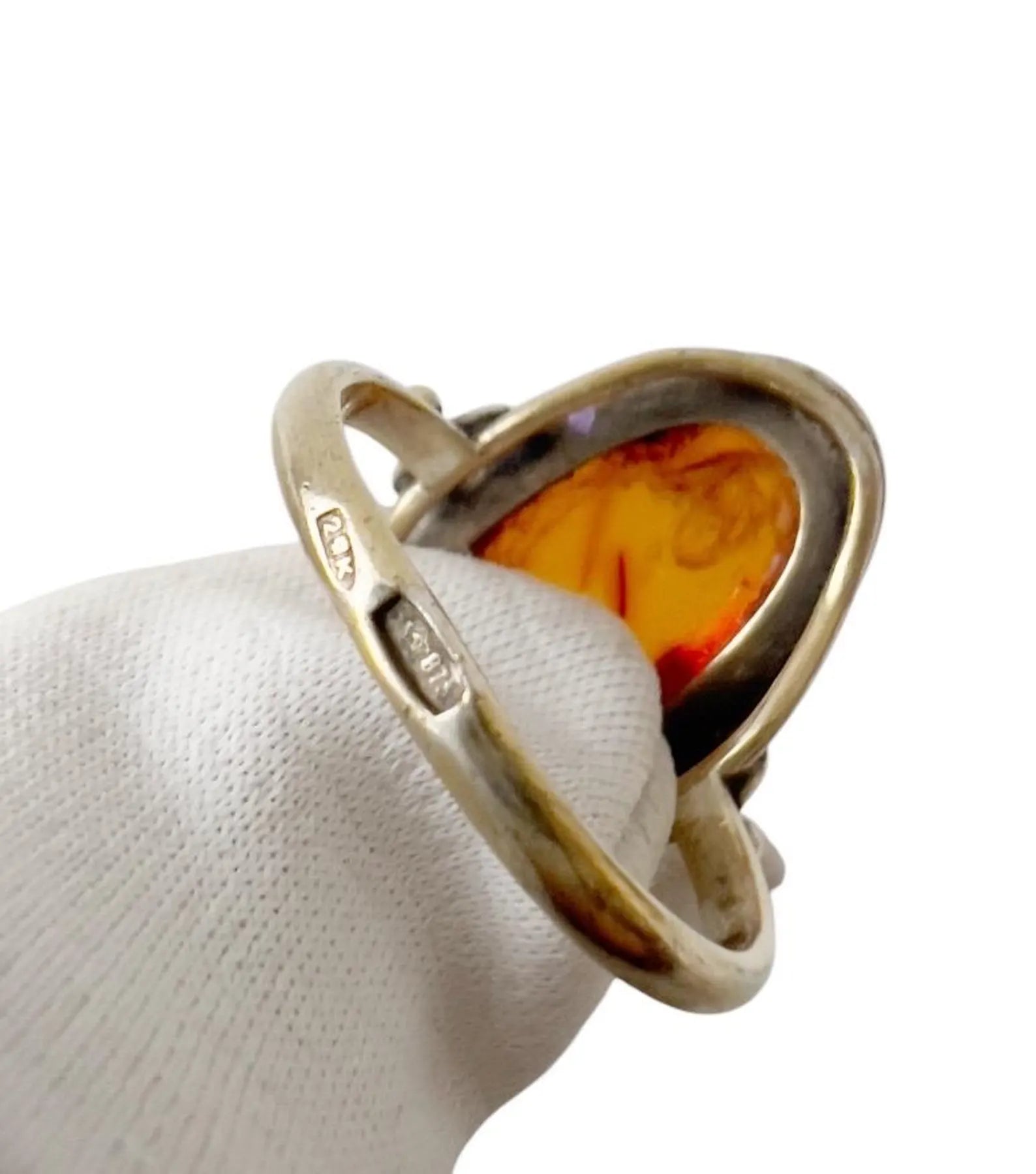 Vintage Baltic Amber Silver Ring – 875 Silver, USSR 1980s. UK size: N