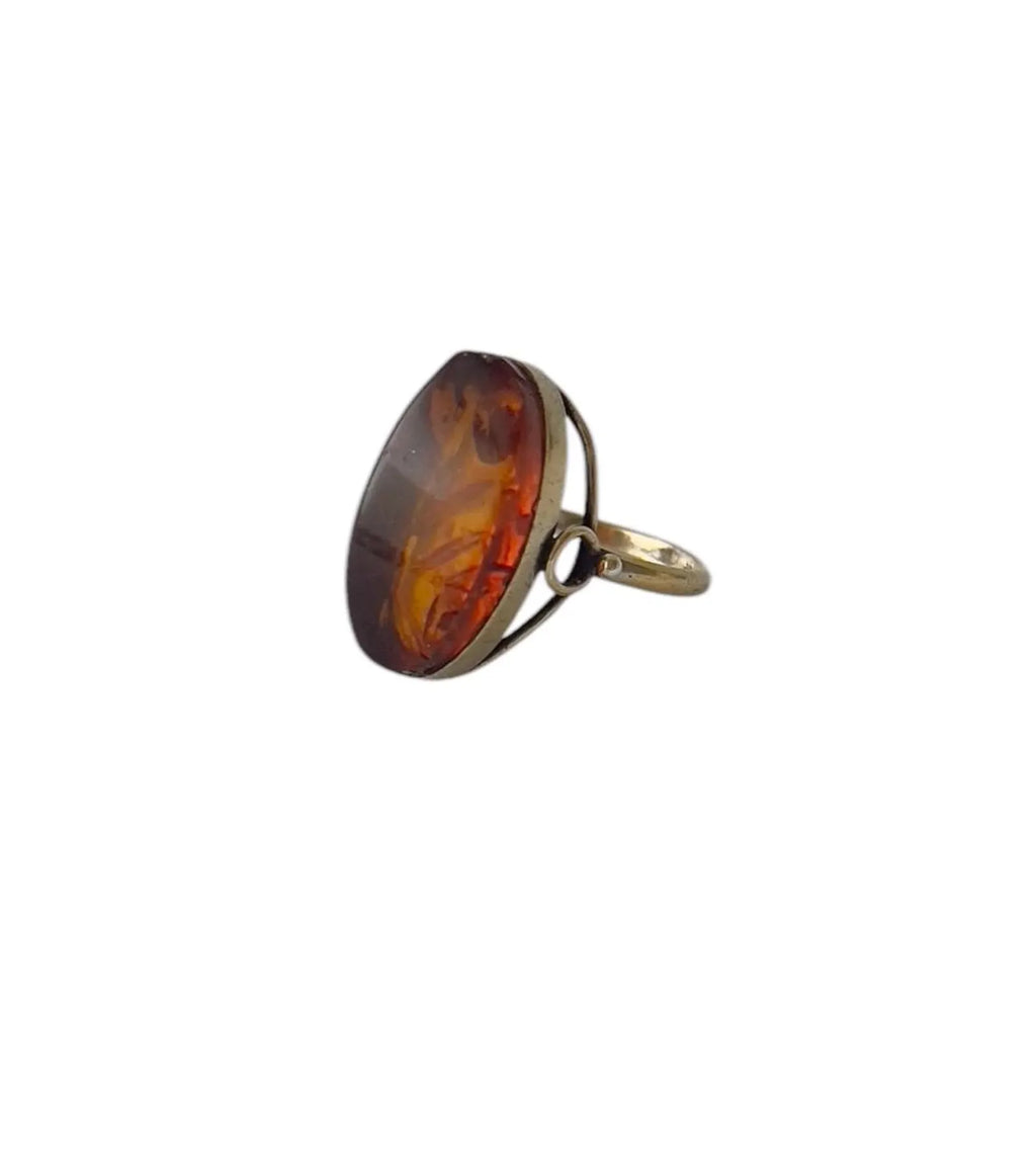 Vintage Baltic Amber Silver Ring – 875 Silver, USSR 1980s. UK size: N