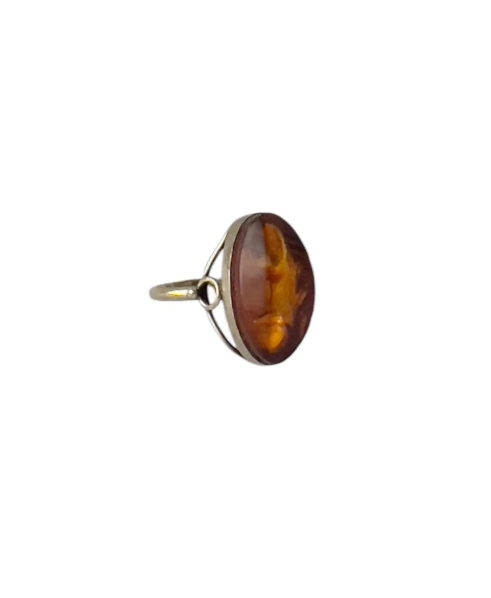 Vintage Baltic Amber Silver Ring – 875 Silver, USSR 1980s. UK size: N