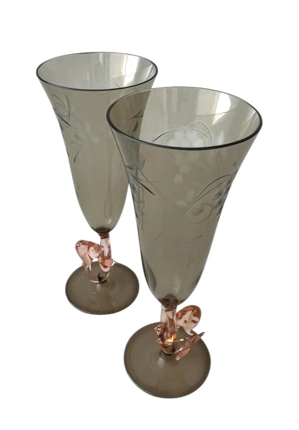 Lauscha Art Deco Mermaid Glasses – Fritz Lampl Style – Hand-Blown Etched Flutes