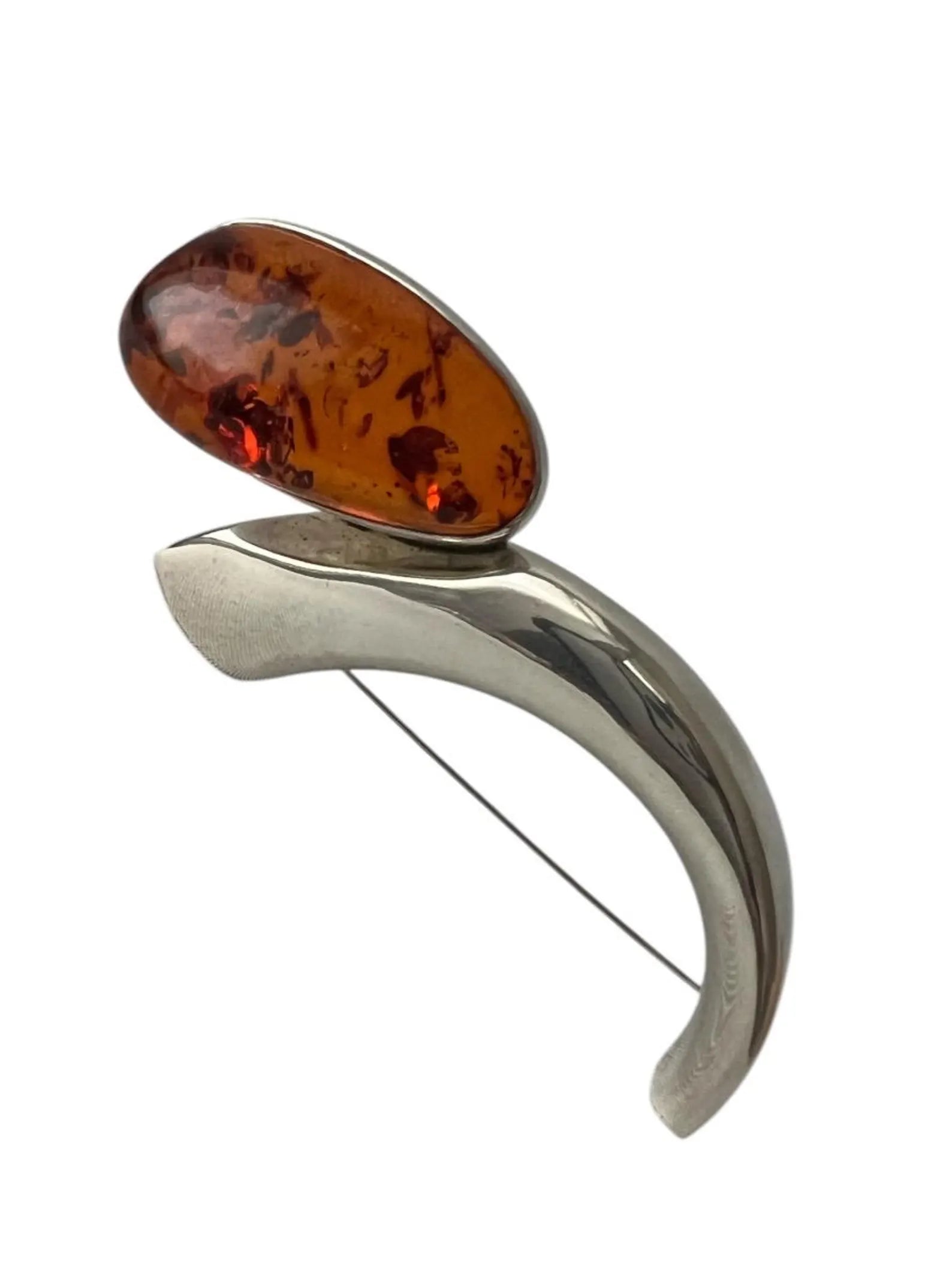 Vintage Designer Brooch. Sterling Silver and Baltic Amber by H. J. Zdanowscy. 1980.