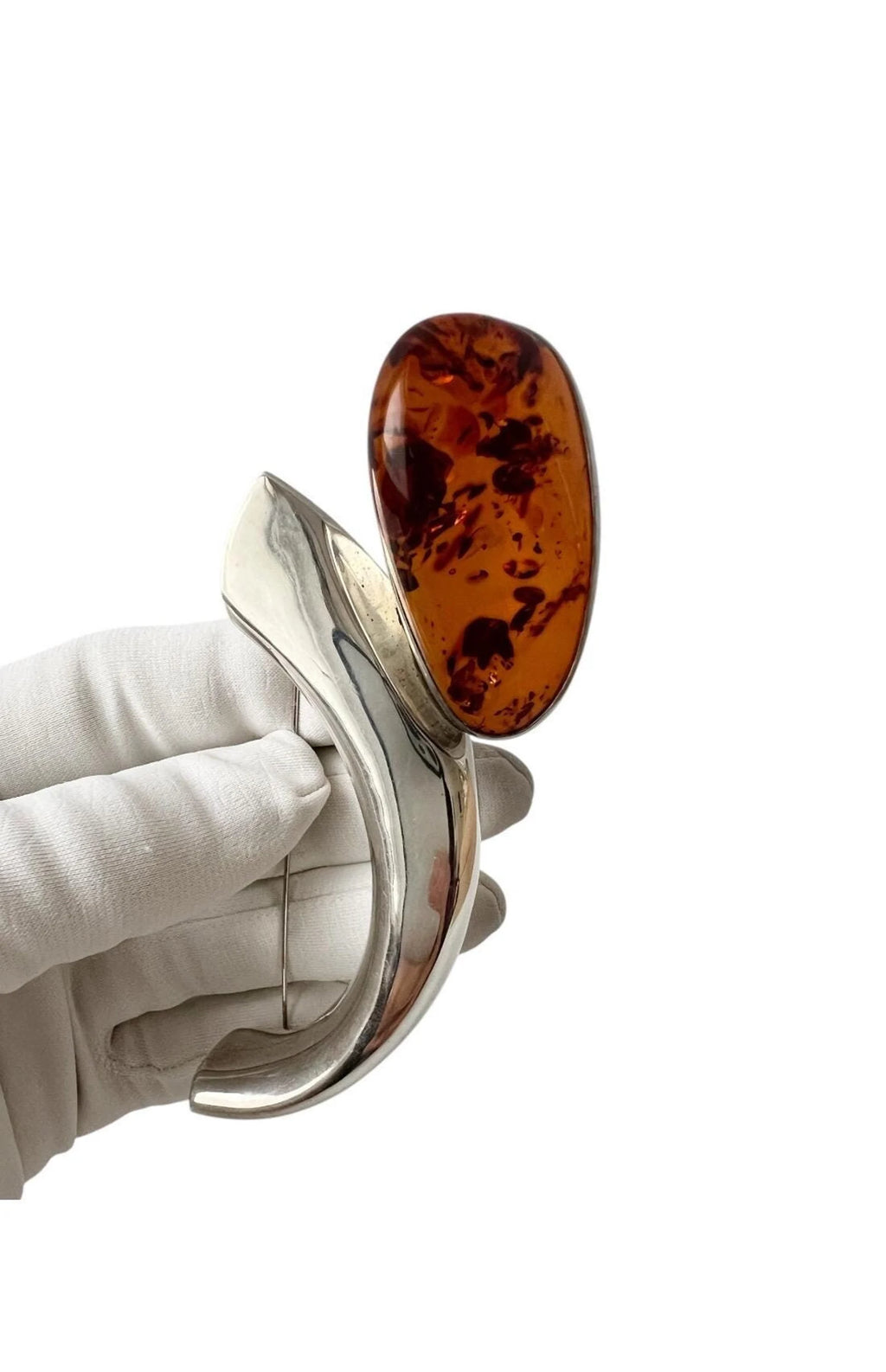 Vintage Designer Brooch. Sterling Silver and Baltic Amber by H. J. Zdanowscy. 1980.