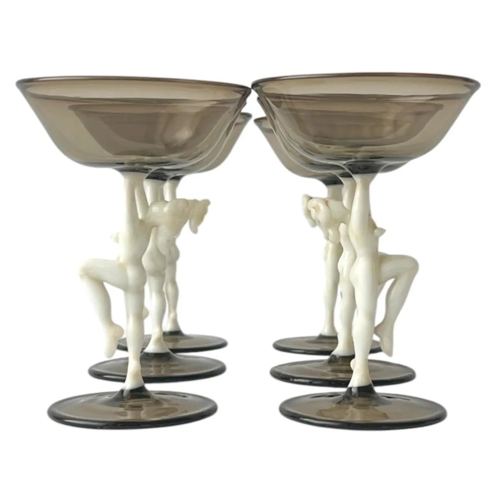 Art Deco Glass Decanter Set, Nude Figurative Stems, Fritz Lampl Bimini, 1920s