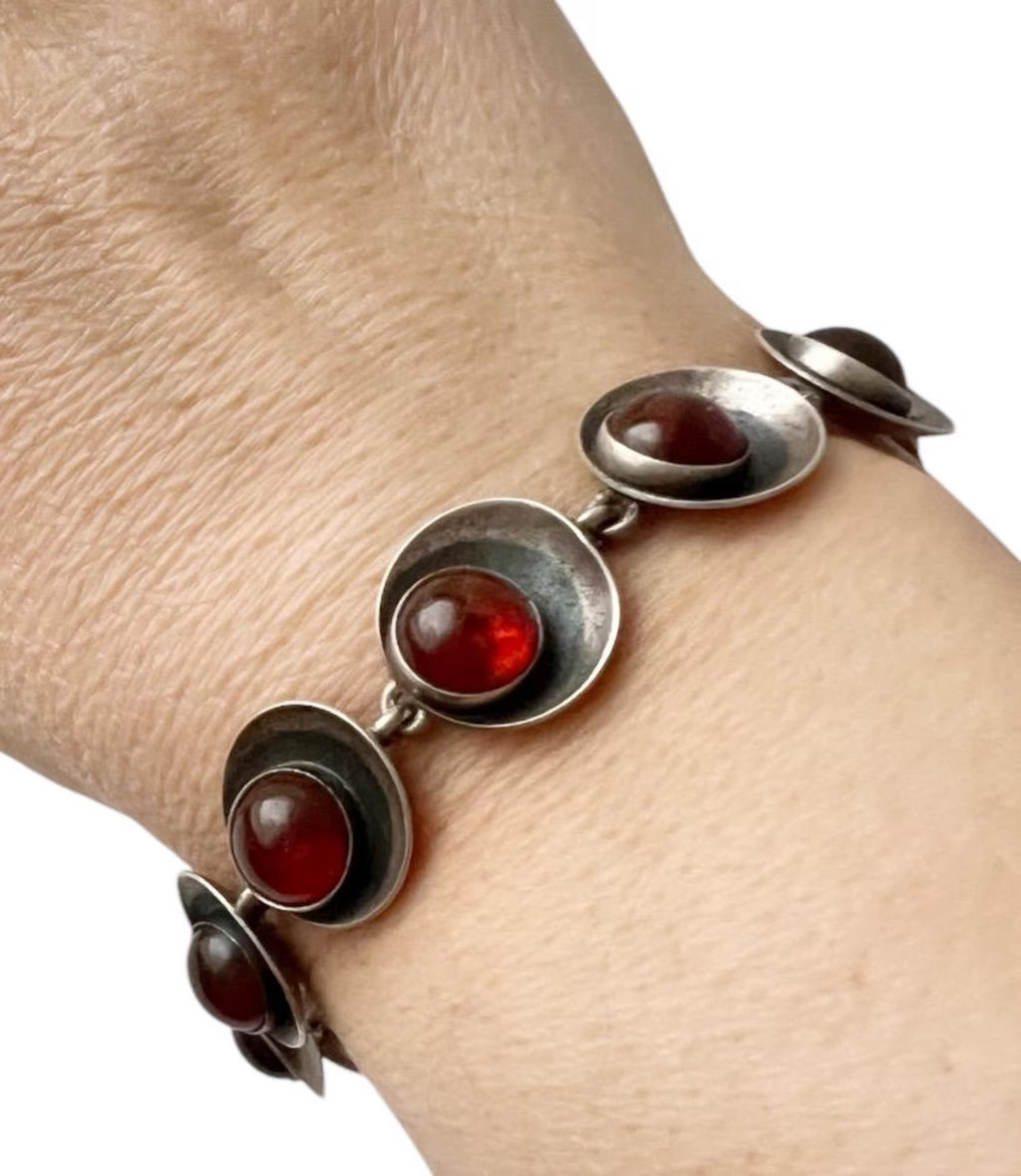 Vintage Baltic Amber Bracelet, Sterling Silver, Danish Modernist, Niels Erik From