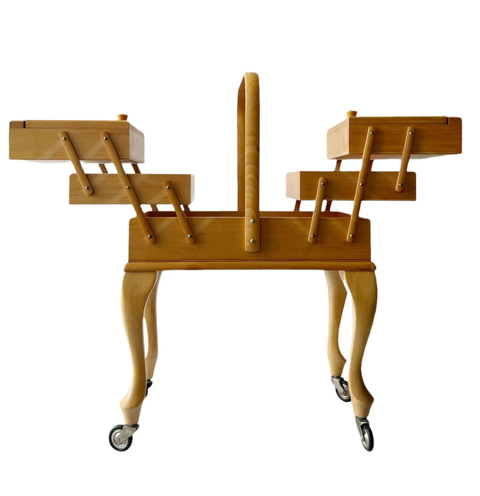 Vintage Stand Sewing Box on Legs with Wheels. Craft Caddy.