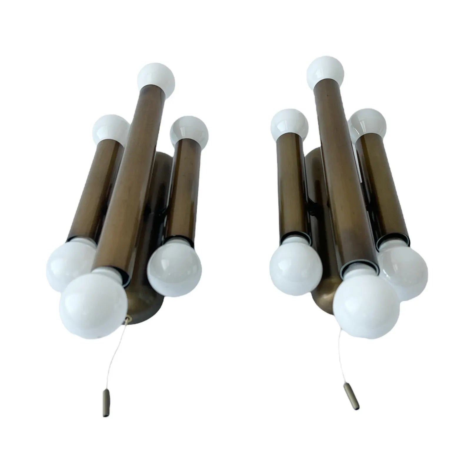 Motoko Ishii Style Mid-Century Modern Bronze Wall Sconces, Set of 2.