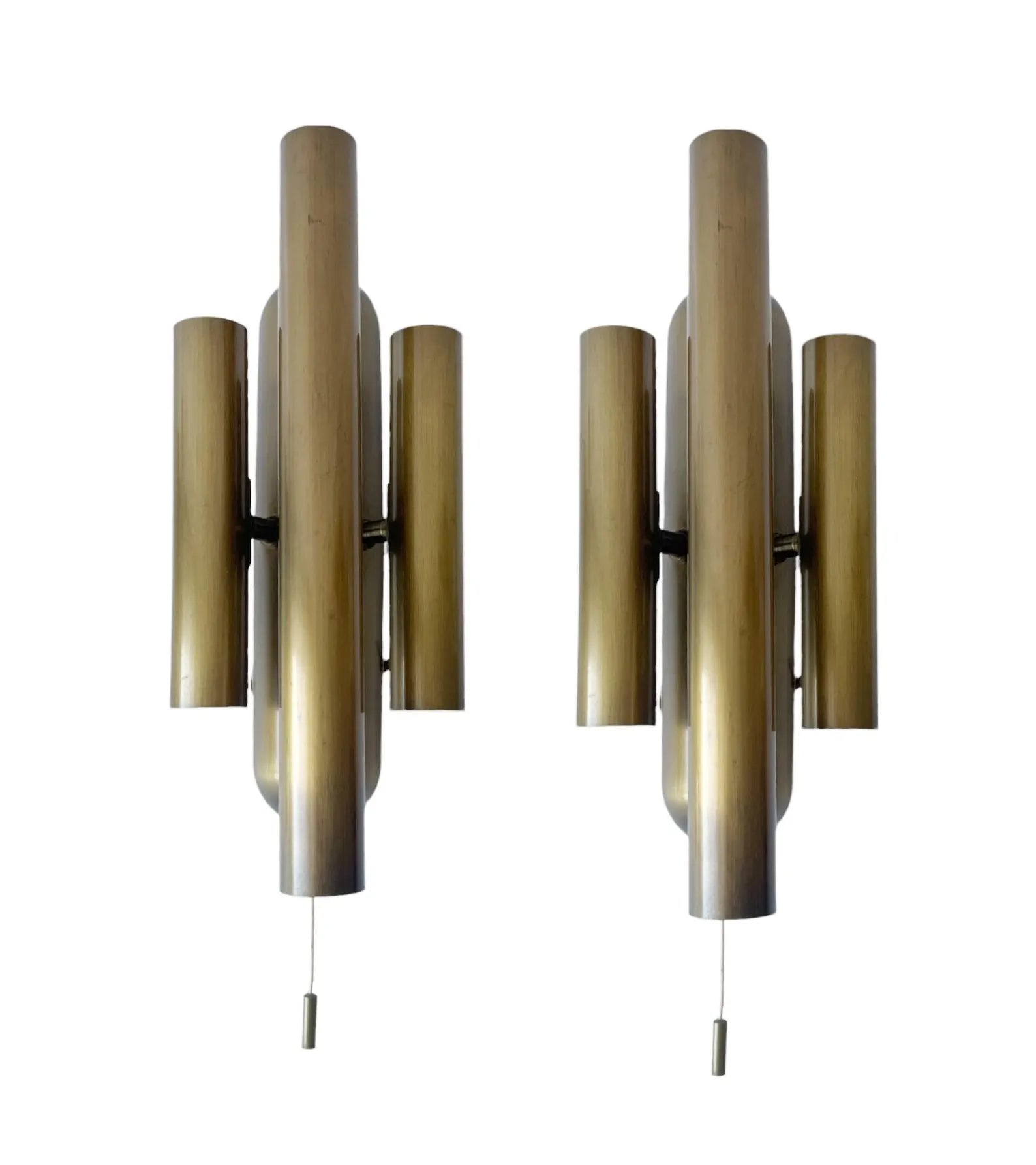 Motoko Ishii Style Mid-Century Modern Bronze Wall Sconces, Set of 2.