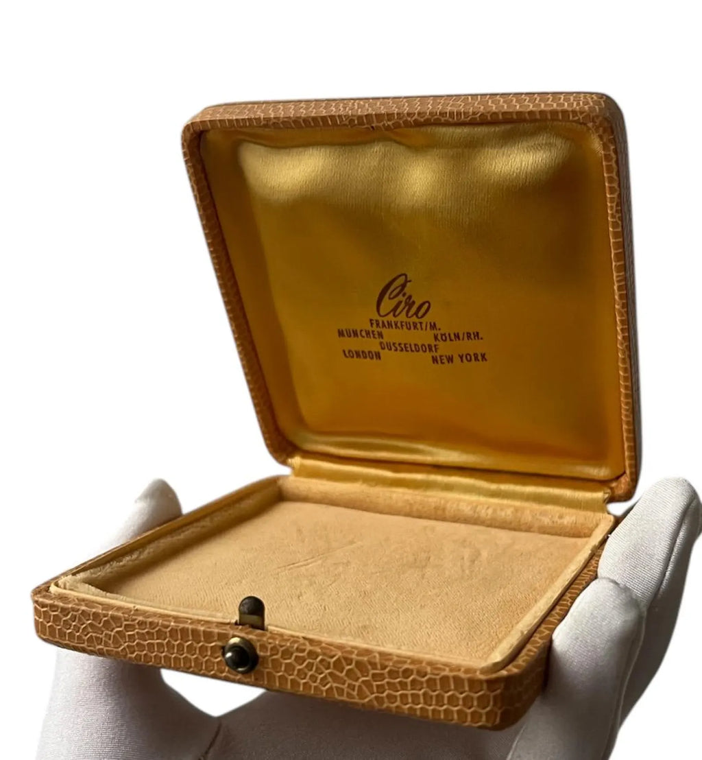 Vintage Ciro Jewellery Box. Leather with Crown Logo, Cream Satin Interior