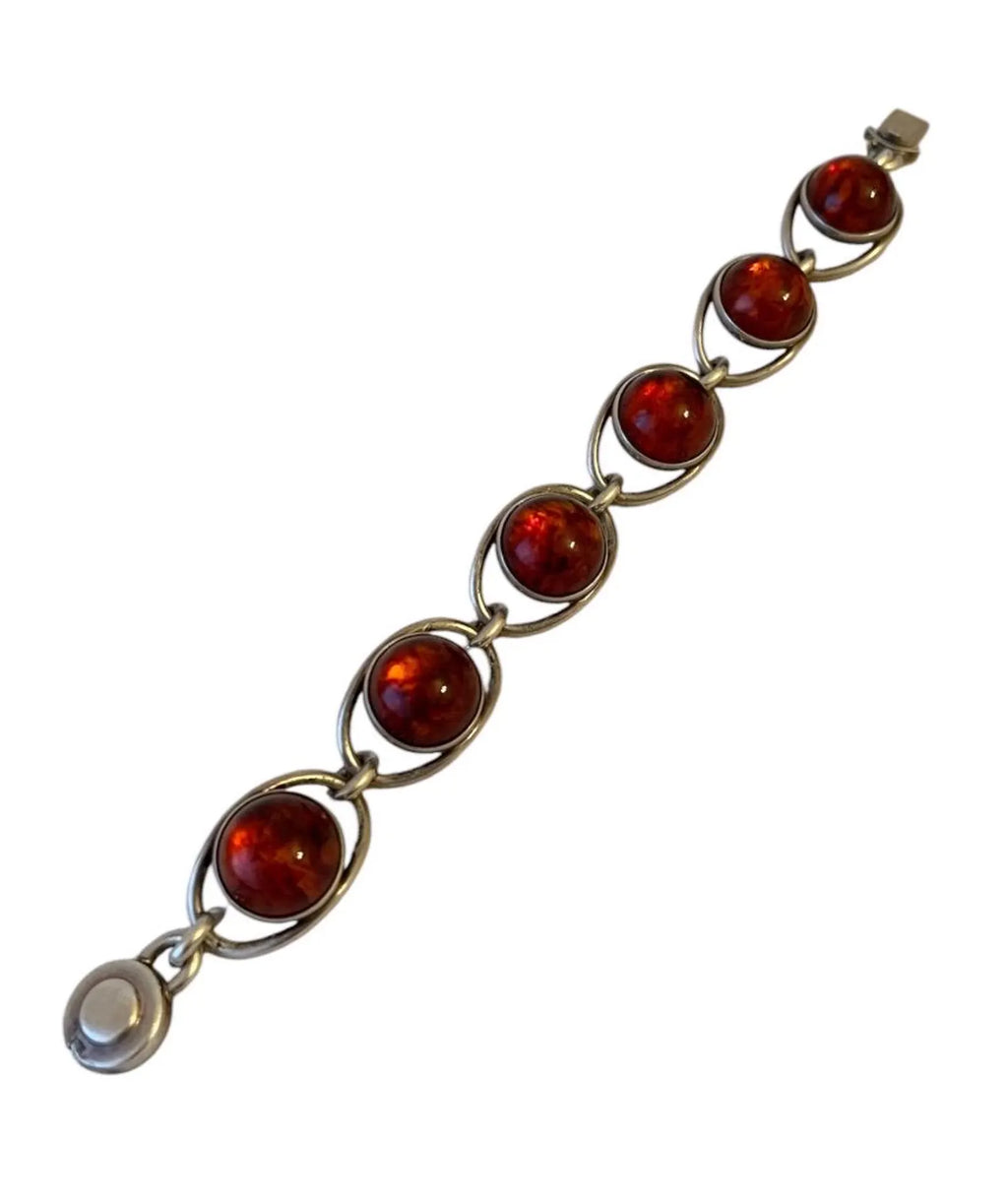 Vintage Baltic Amber Bracelet, Sterling Silver, Danish Modernist, Niels Erik From