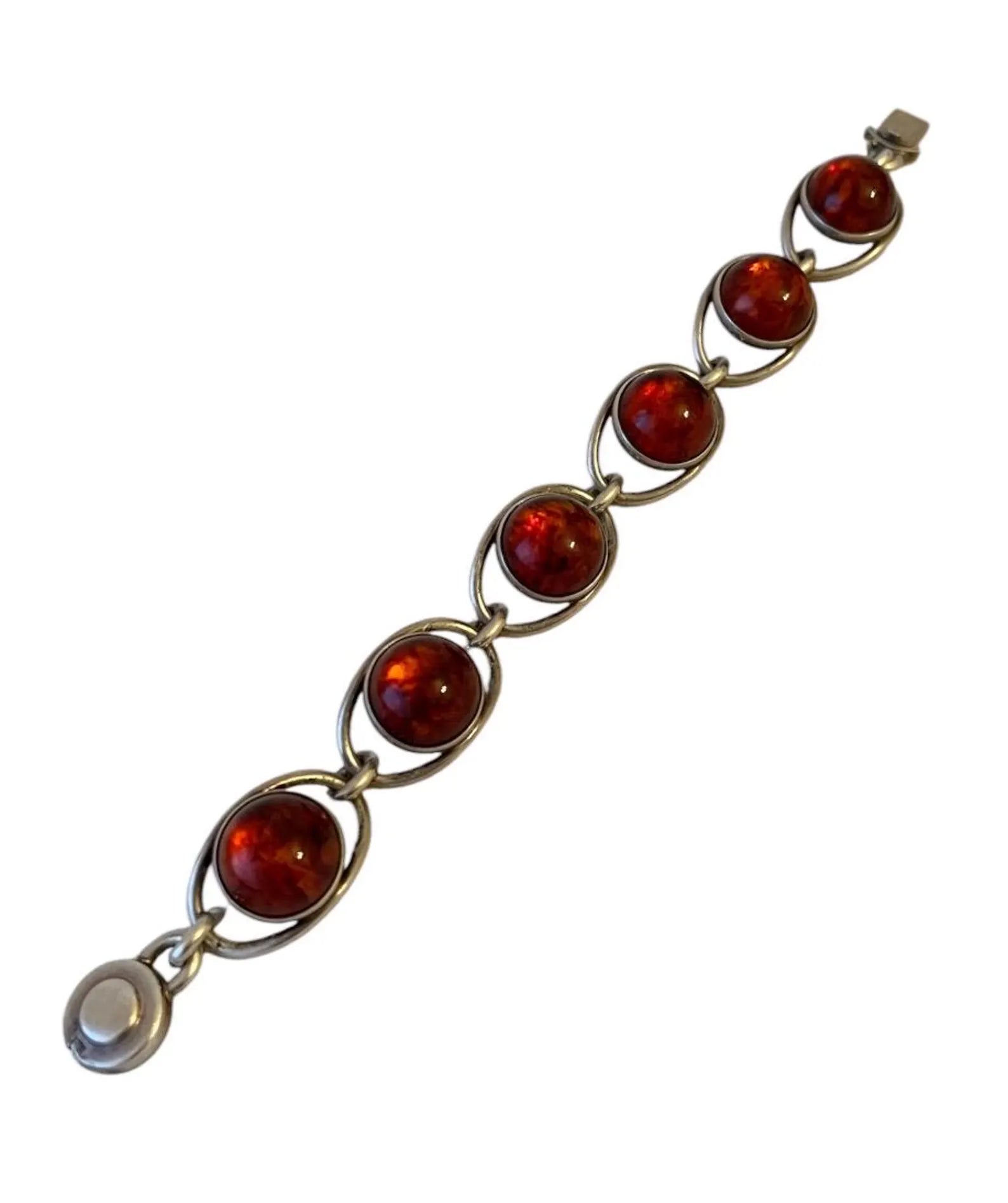 Vintage Baltic Amber Bracelet, Sterling Silver, Danish Modernist, Niels Erik From