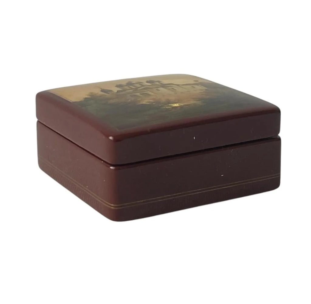 Vintage Fedoskino Lacquer Box, Russian Miniature Jewelry Box, Orthodox Church Painting