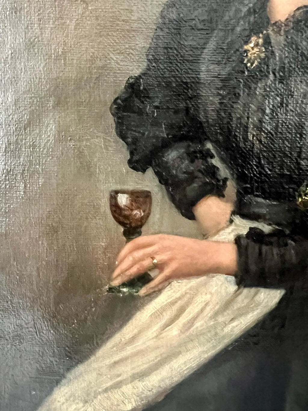 Antique Oil Painting: German Portrait of a Lady with Wine Glass by Fanny Retemeyer