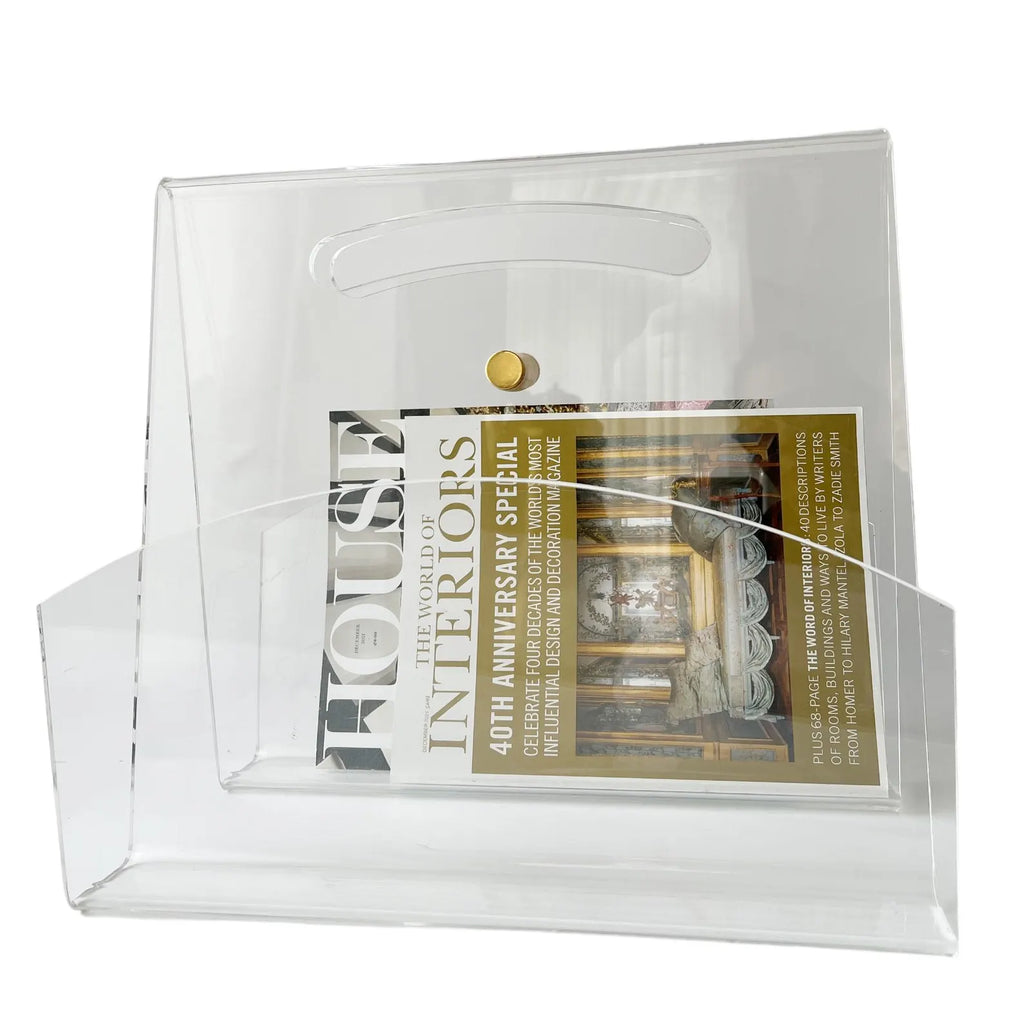 Vintage Plexiglass Magazine Rack with Brass Accent, 1980s-1990s, West Germany.