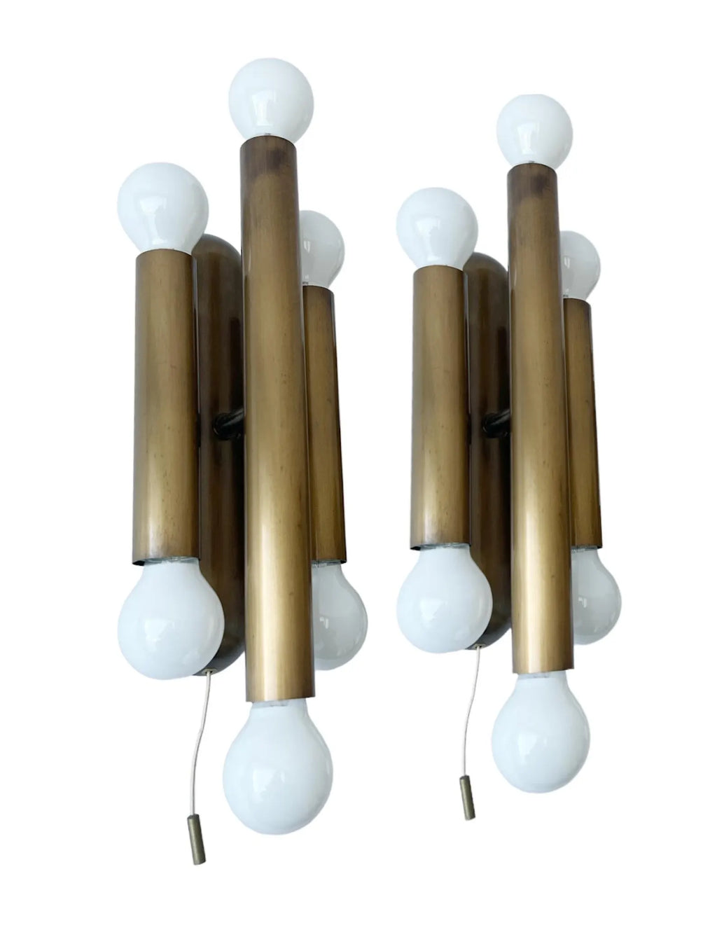 Motoko Ishii Style Mid-Century Modern Bronze Wall Sconces, Set of 2.