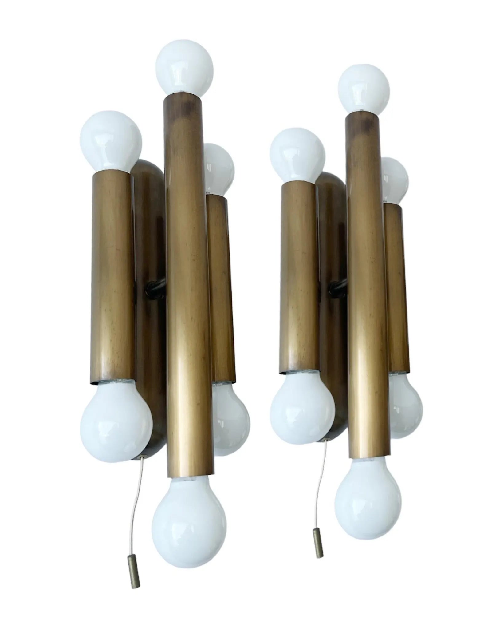 Motoko Ishii Style Mid-Century Modern Bronze Wall Sconces, Set of 2.