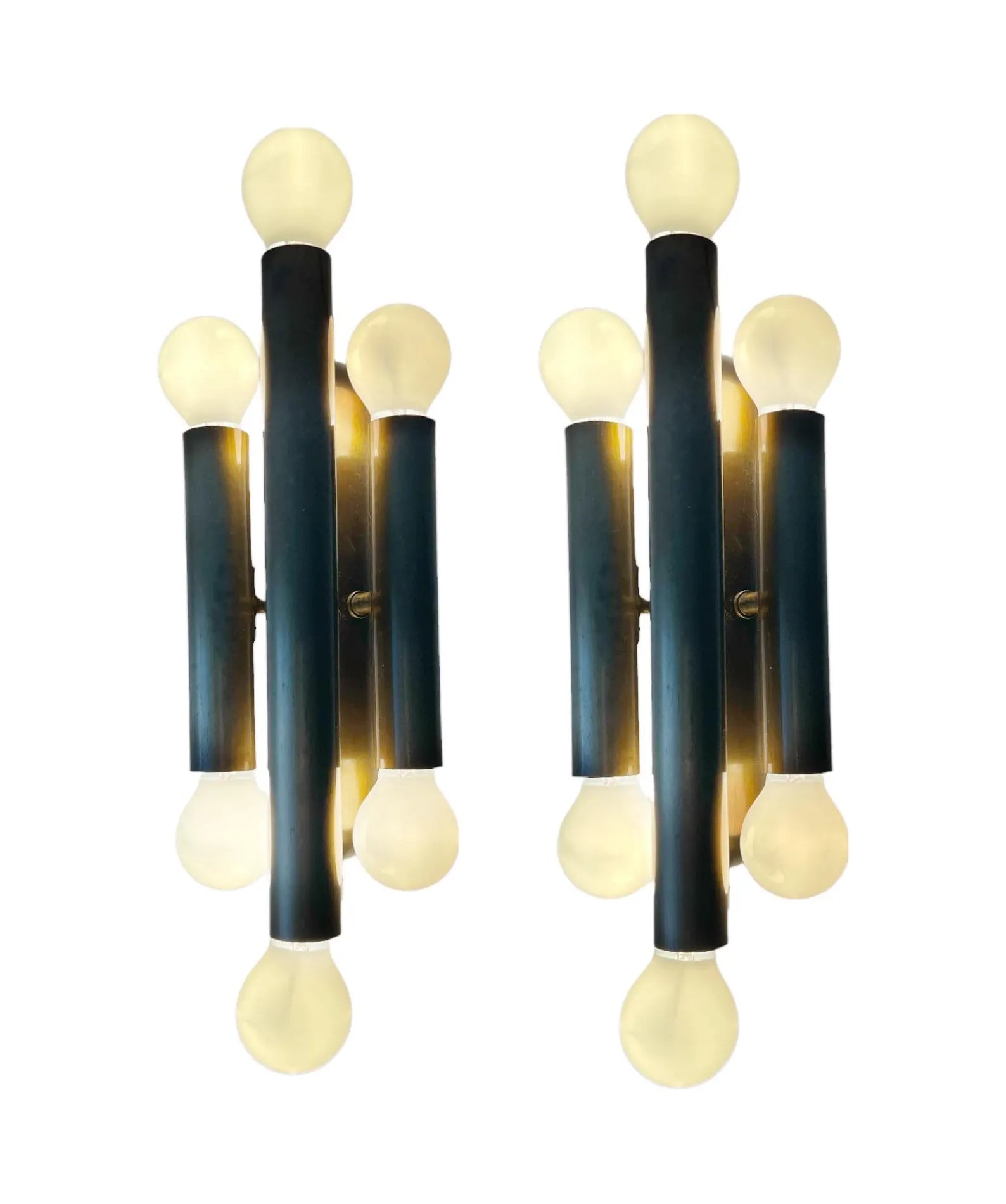 Motoko Ishii Style Mid-Century Modern Bronze Wall Sconces, Set of 2.