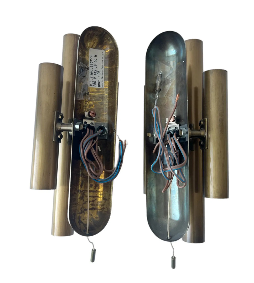 Motoko Ishii Style Mid-Century Modern Bronze Wall Sconces, Set of 2.