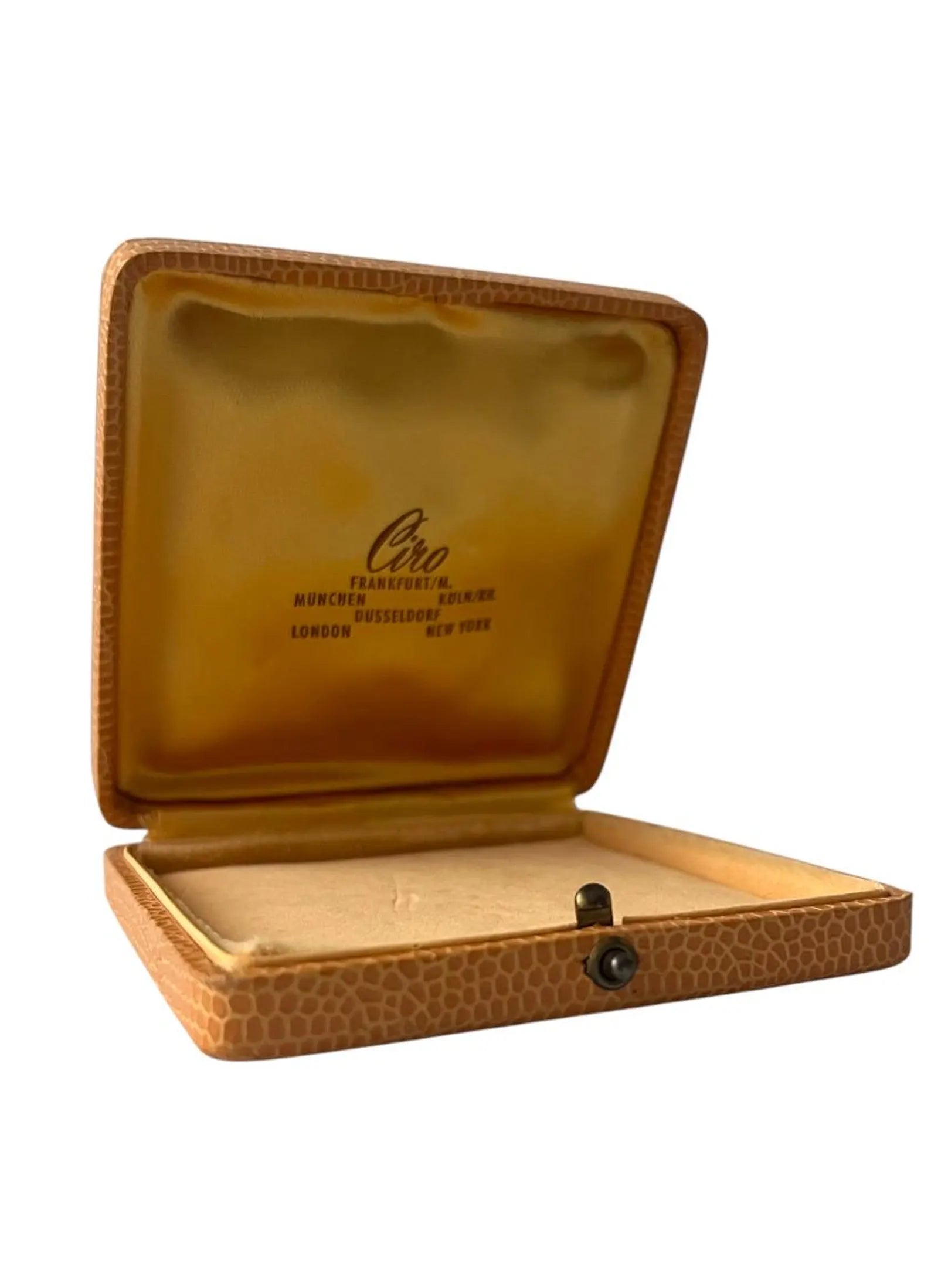 Vintage Ciro Jewellery Box. Leather with Crown Logo, Cream Satin Interior