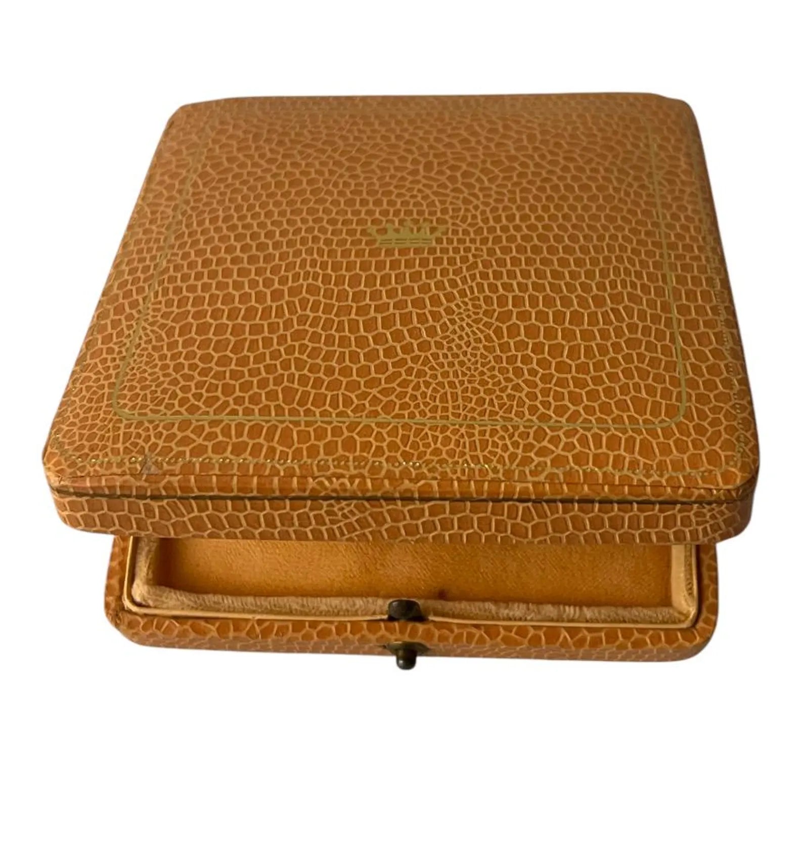 Vintage Ciro Jewellery Box. Leather with Crown Logo, Cream Satin Interior
