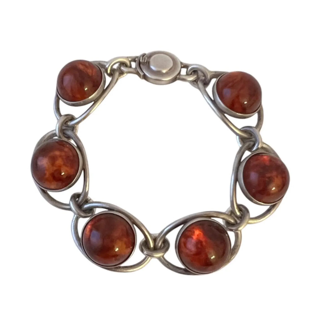Vintage Baltic Amber Bracelet, Sterling Silver, Danish Modernist, Niels Erik From