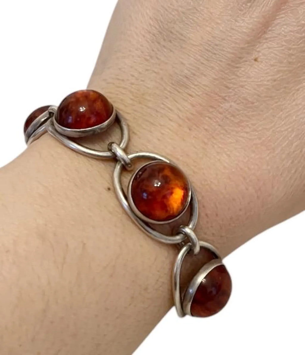 Vintage Baltic Amber Bracelet, Sterling Silver, Danish Modernist, Niels Erik From