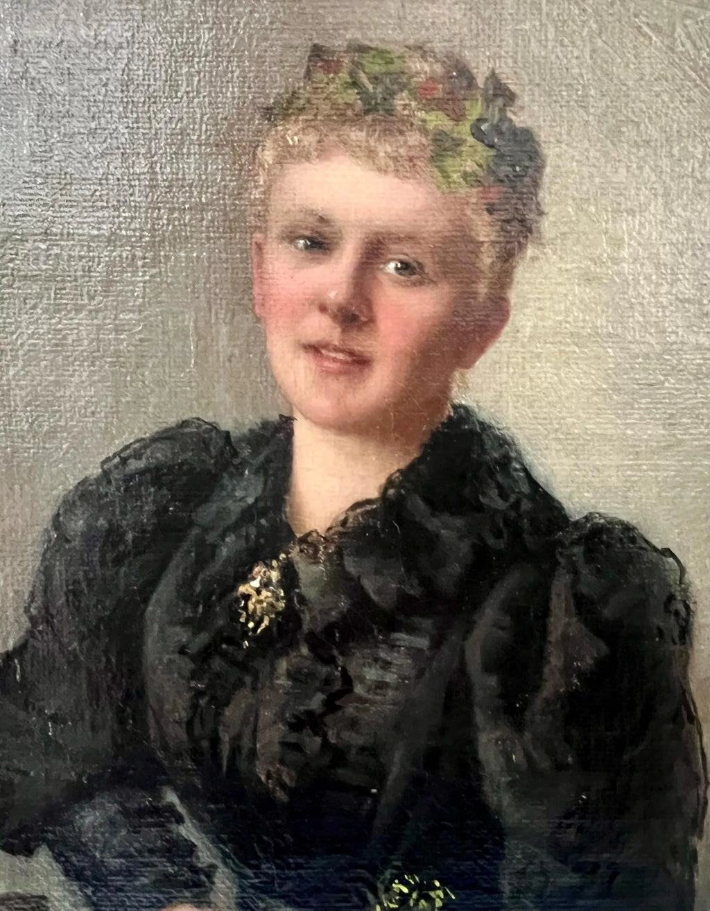 Antique Oil Painting: German Portrait of a Lady with Wine Glass by Fanny Retemeyer
