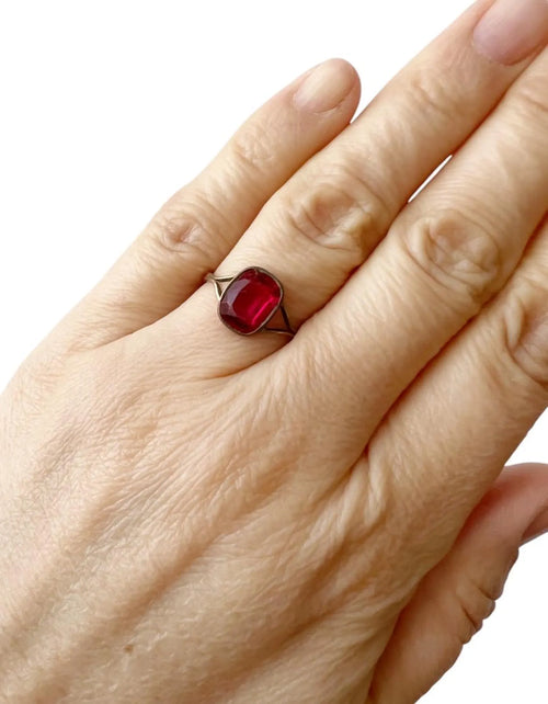 Antique Rolled Gold Ring with Red Stone. UK size: P 1/2