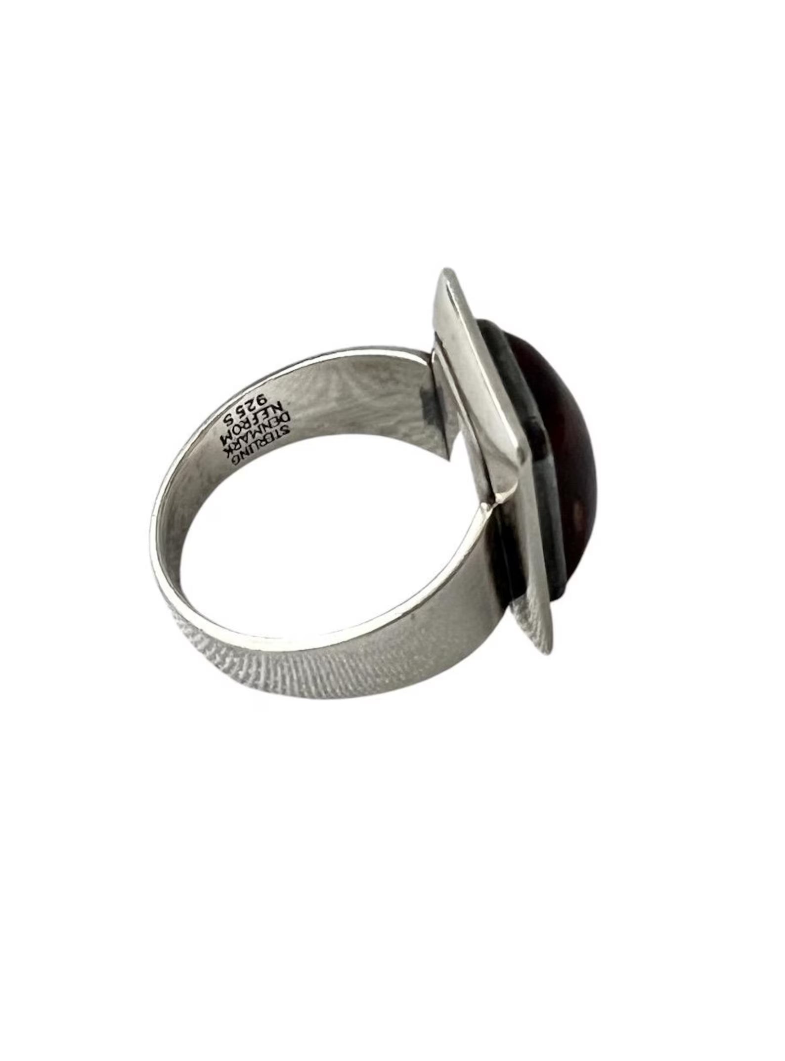 Vintage Baltic Amber Ring, Sterling Silver, Danish Modernist, Niels Erik From. UK size: M