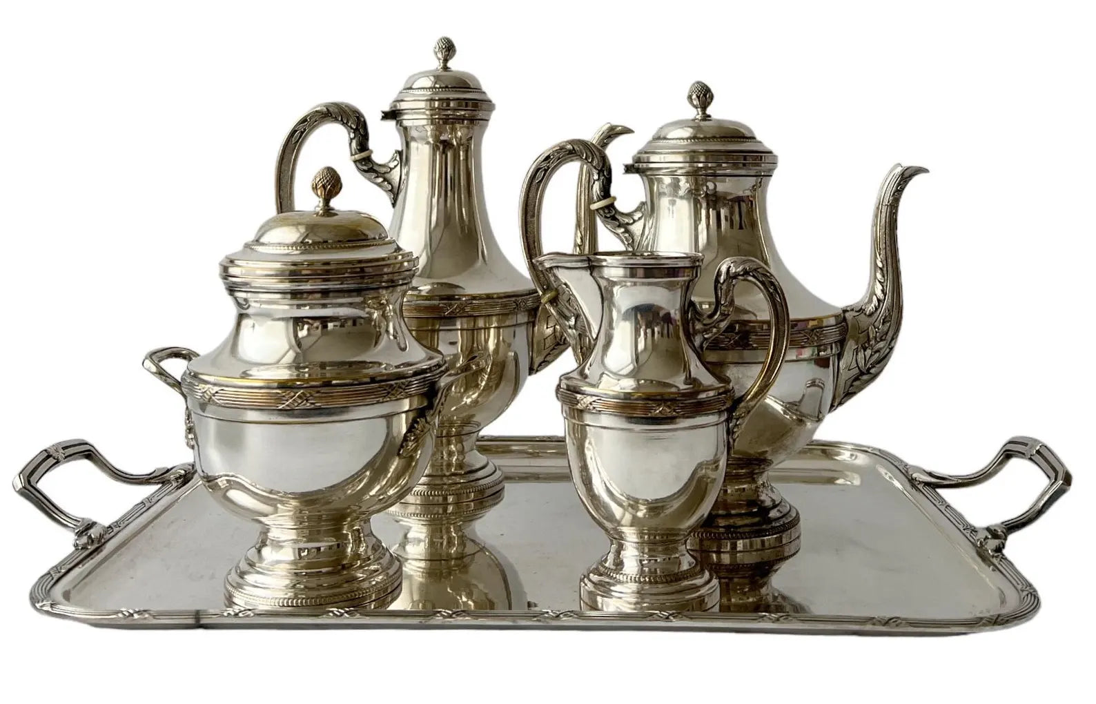 Antique Silver-Plated 5-Piece Tea & Coffee Set, French Regency Style (Circa 1910–1920s)