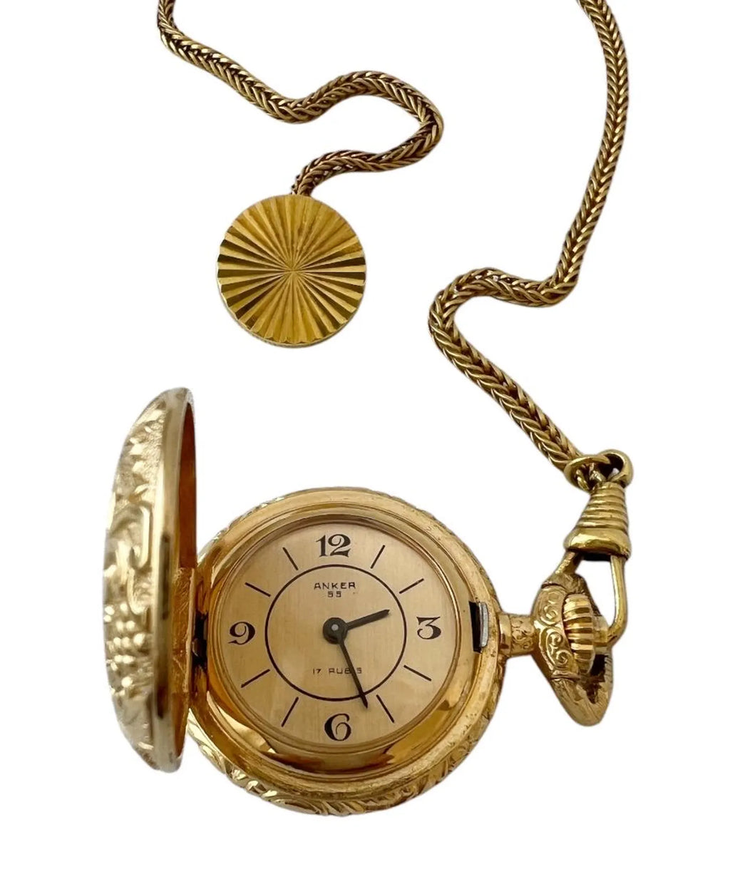 Vintage Gold-Plated Small Pocket Watch - ANKER 55 - 17 Rubis