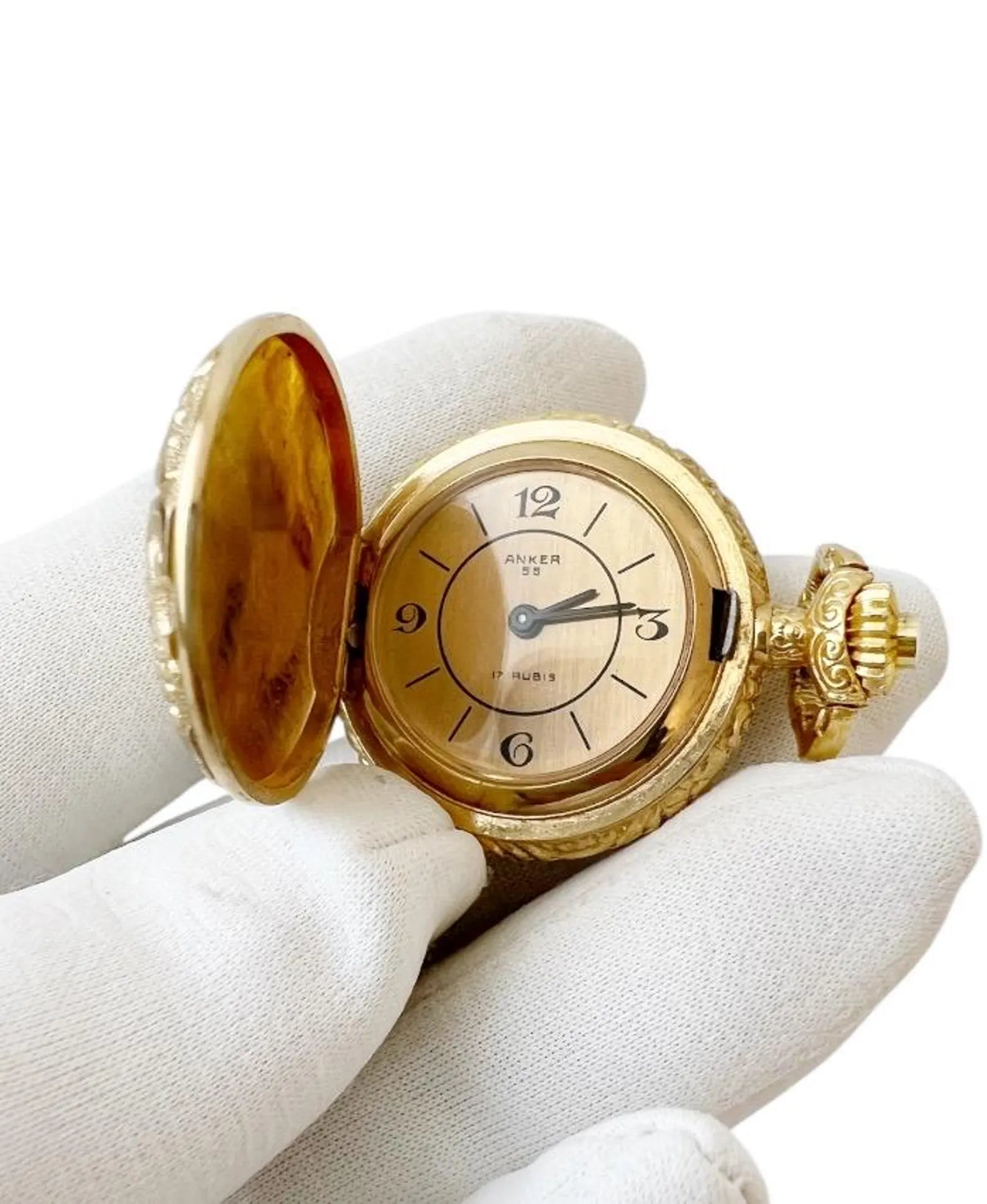 Vintage Gold-Plated Small Pocket Watch - ANKER 55 - 17 Rubis