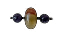 Vintage Silver Brooch with Banded Agate and Amethyst