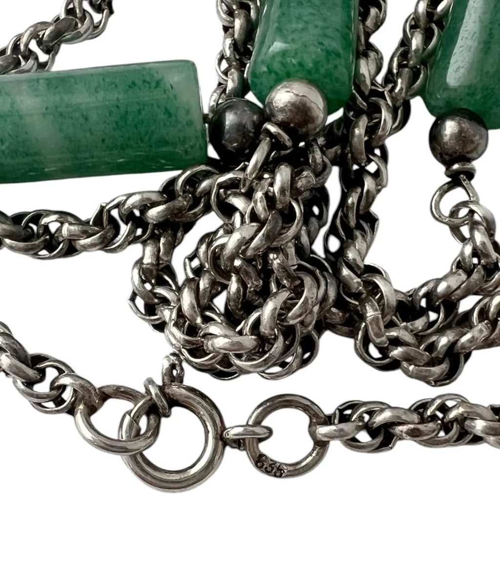 Vintage 835 Silver & Green Jade Necklace