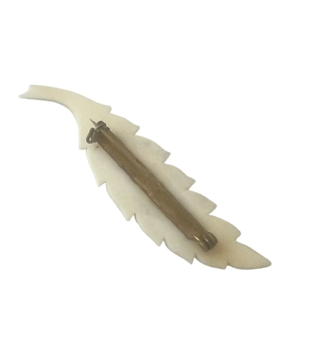 Vintage Carved Bone Leaf Brooch