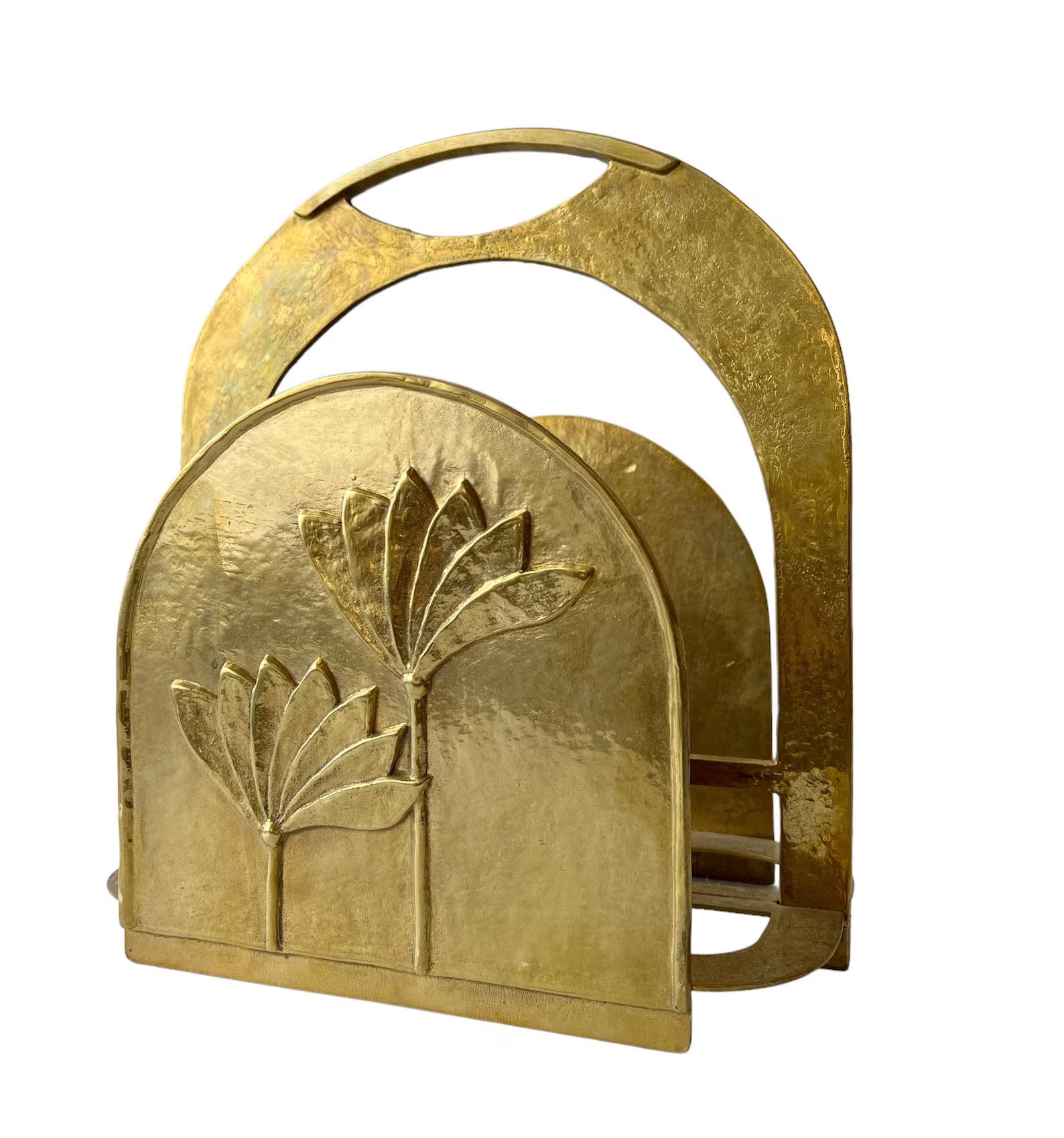 Vintage Solid Brass Magazine Rack with Art Deco and Art Nouveau Design.