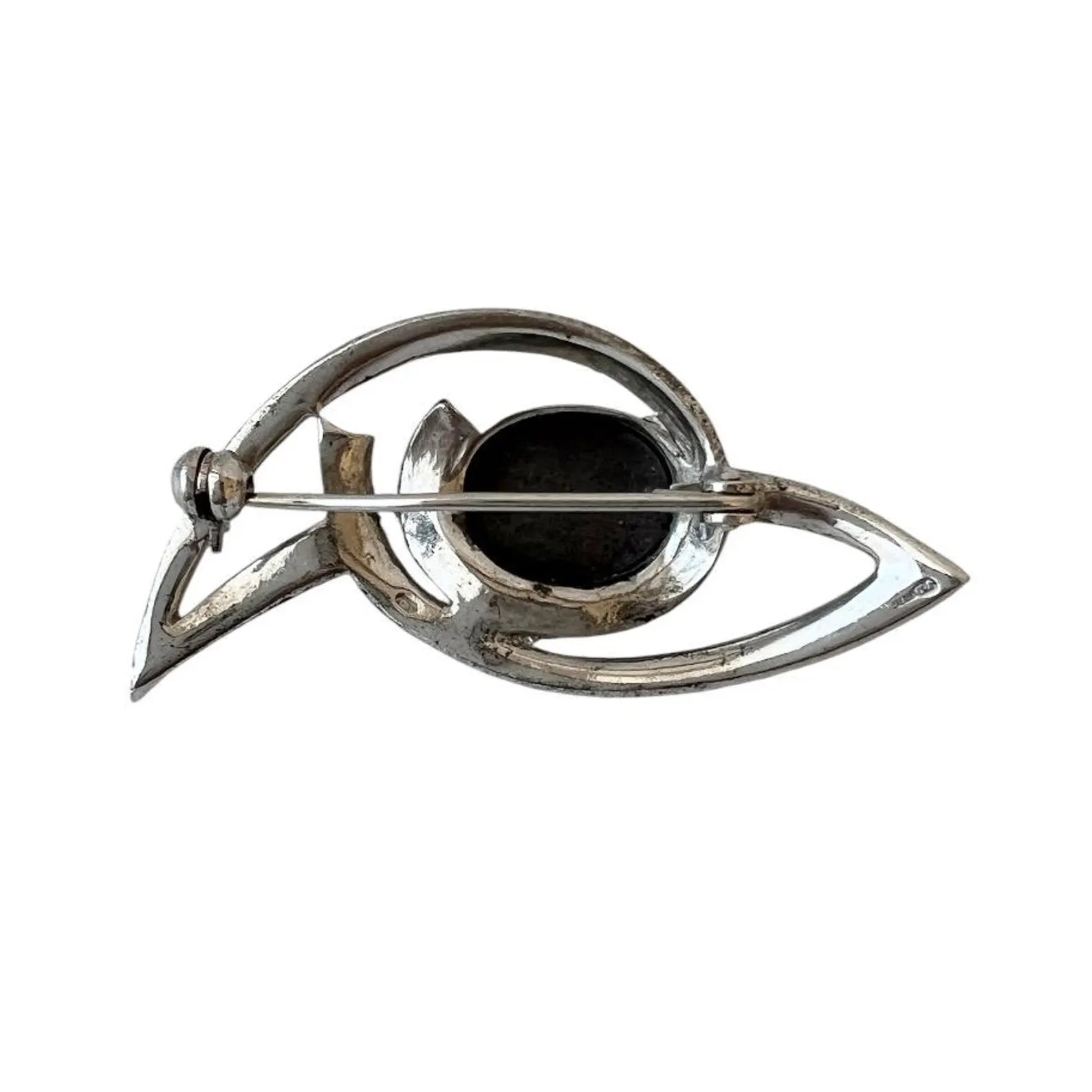 Antique Art Deco 800 Silver & Marcasite Brooch with Hematite