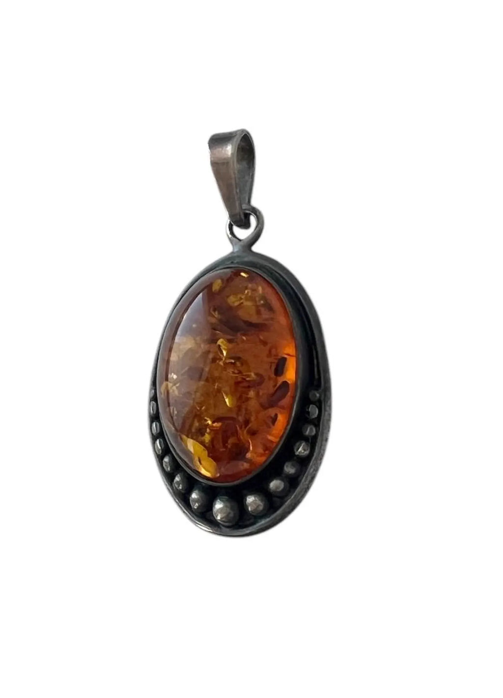 Vintage Sterling Silver Amber Pendant.