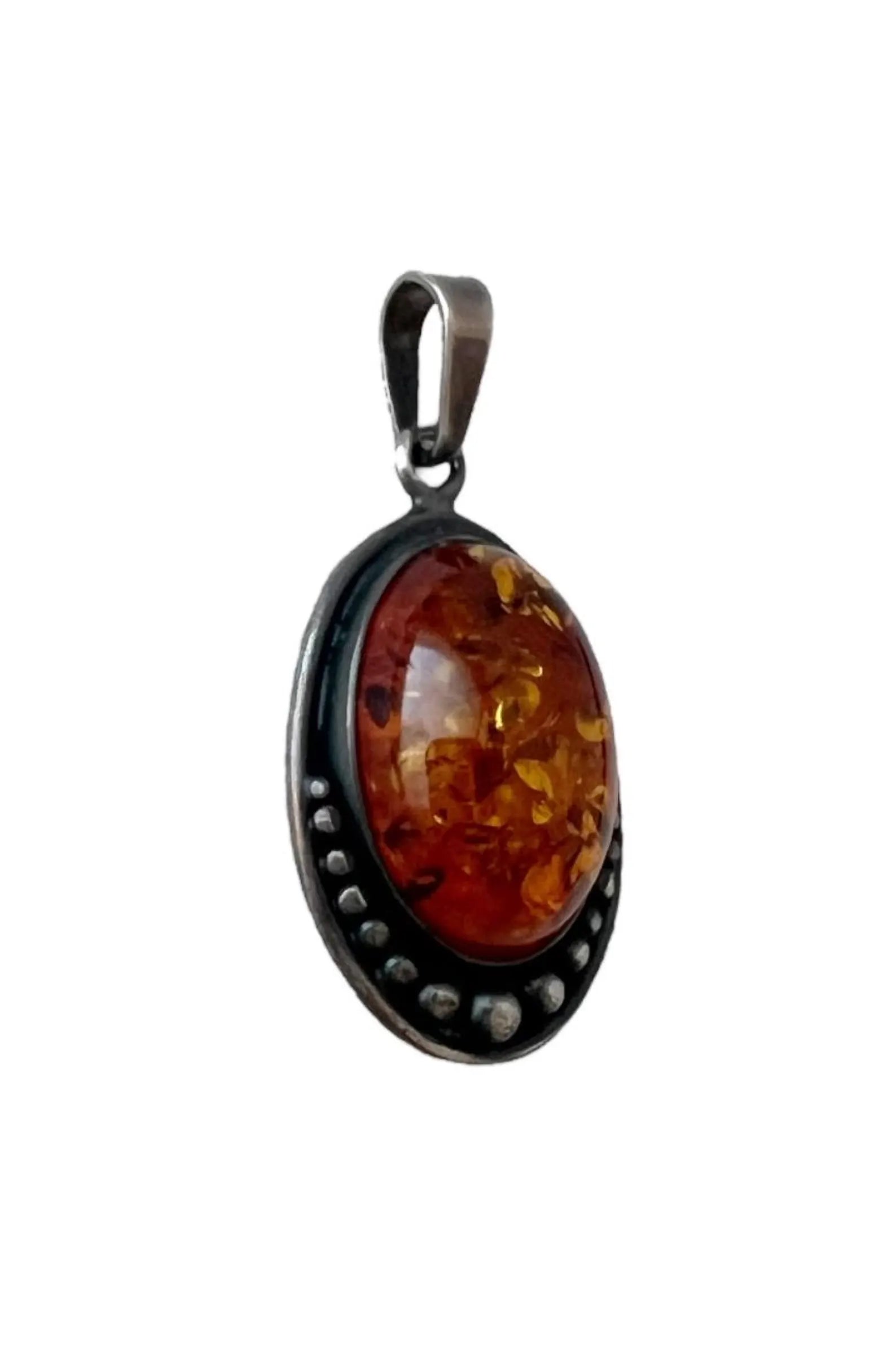 Vintage Sterling Silver Amber Pendant.