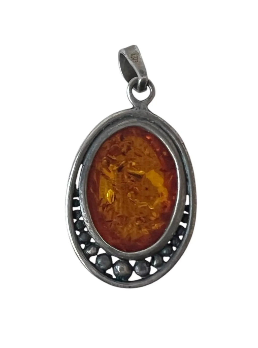 Vintage Sterling Silver Amber Pendant.