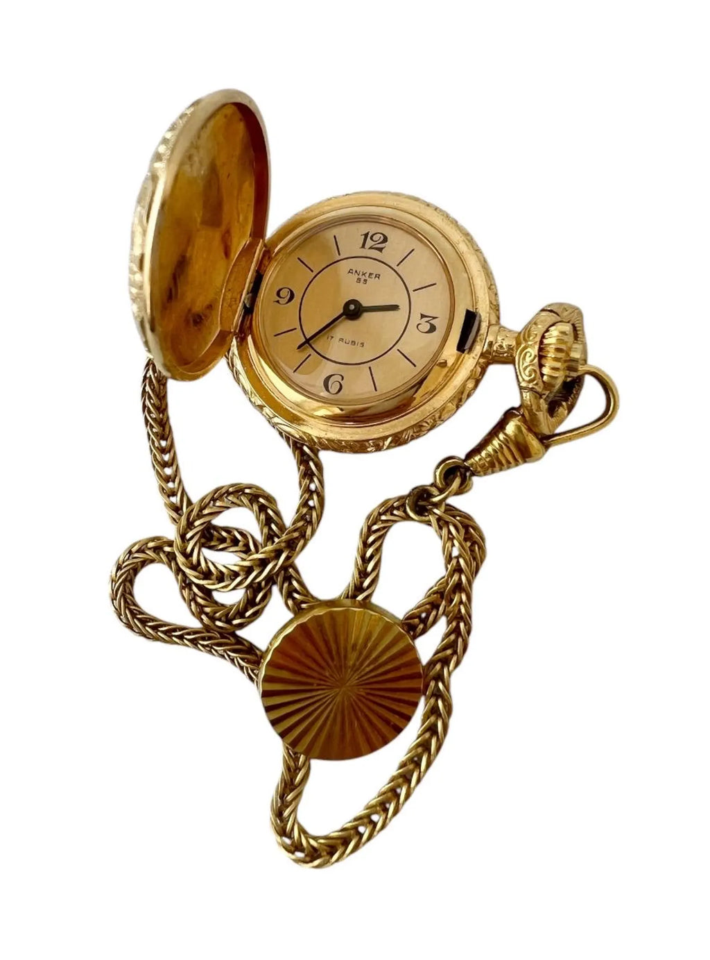 Vintage Gold-Plated Small Pocket Watch - ANKER 55 - 17 Rubis