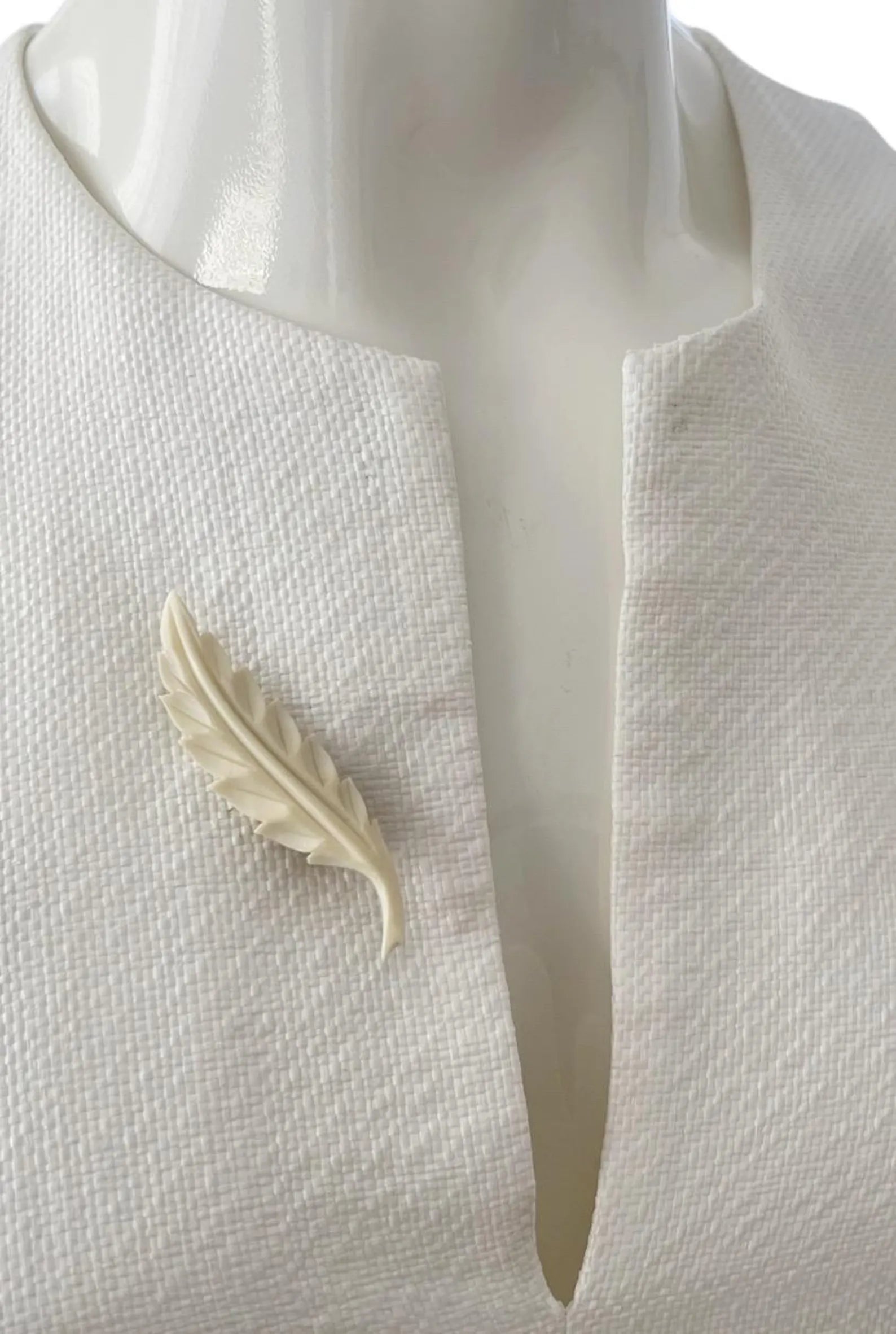 Vintage Carved Bone Leaf Brooch