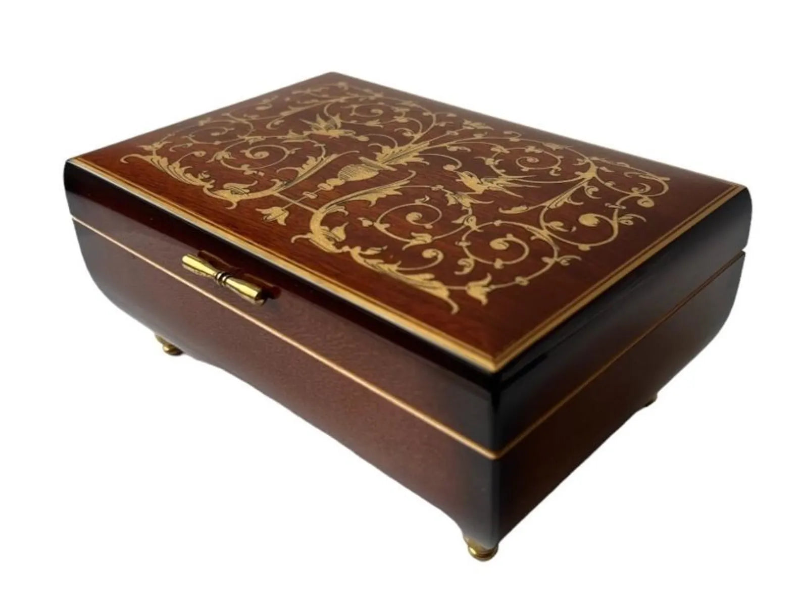 Vintage Reuge Wooden Jewellery Music Box, Floral Bird Inlay, True Love