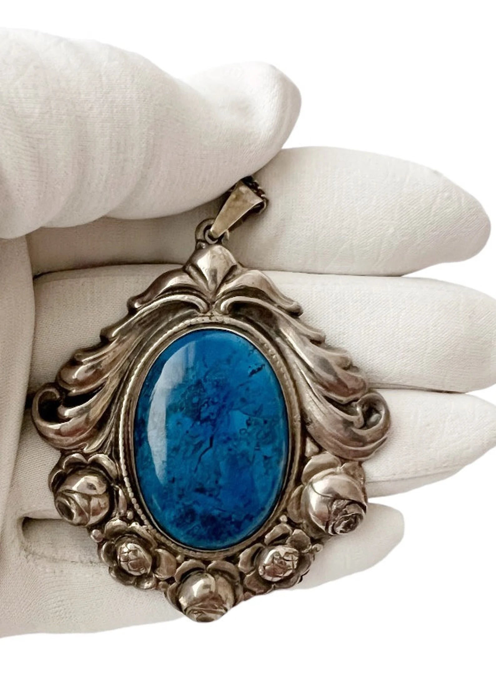 Antique Art Nouveau  Silver Chalcedony.