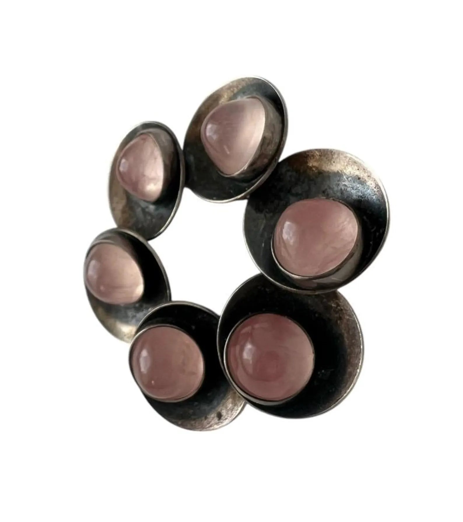 Vintage Sterling Silver Brooch, Danish Modernist Rose Quartz, Niels Erik From