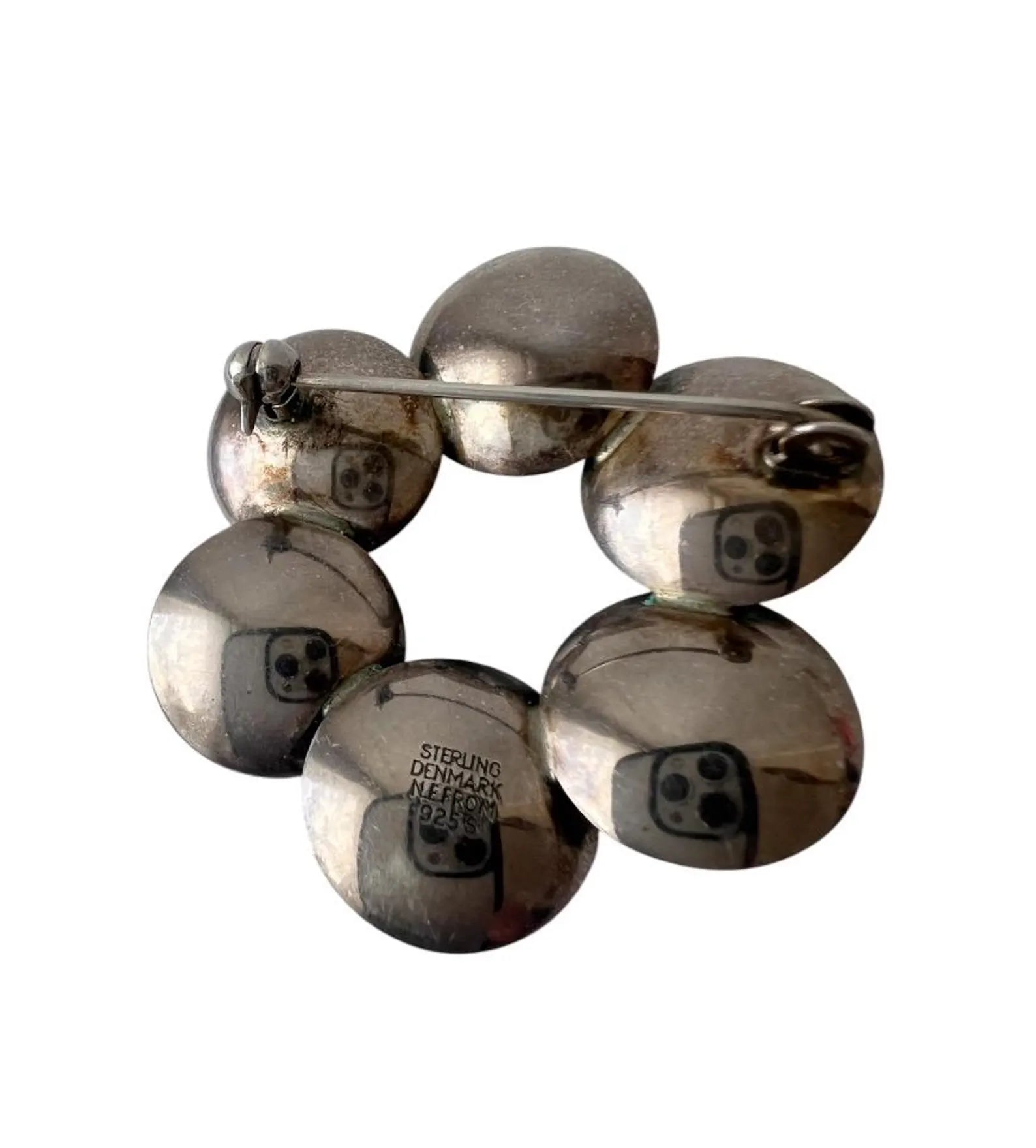 Vintage Sterling Silver Brooch, Danish Modernist Rose Quartz, Niels Erik From