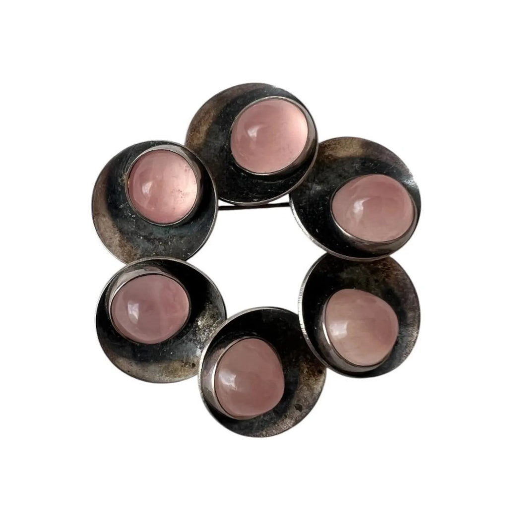 Vintage Sterling Silver Brooch, Danish Modernist Rose Quartz, Niels Erik From