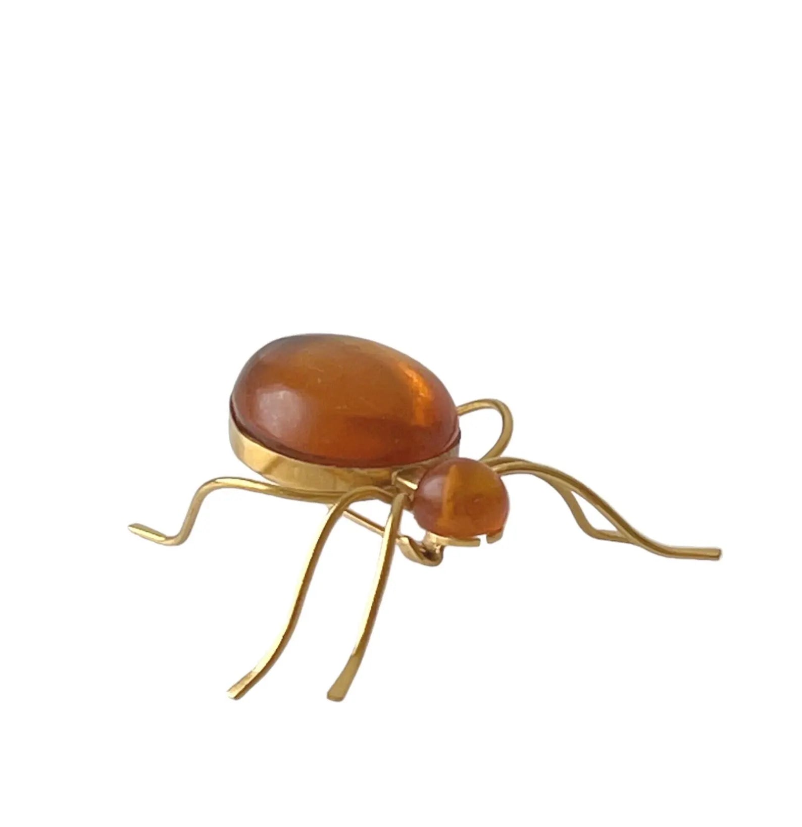 Vintage Spider Brooch. Baltic Amber Gold Plated. Kaliningrad Amber Combine, USSR, 1980s.