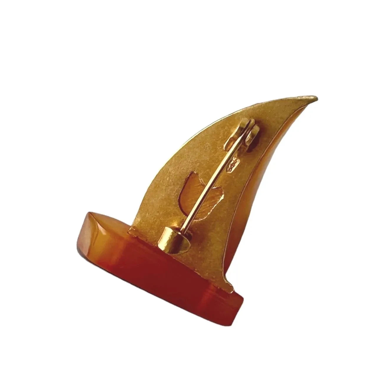 Vintage Sailboat Brooch, Baltic Amber Gold Plated. Kaliningrad Amber Combine, USSR, 1960s.
