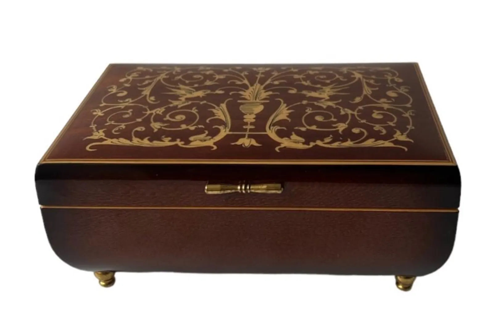 Vintage Reuge Wooden Jewellery Music Box, Floral Bird Inlay, True Love